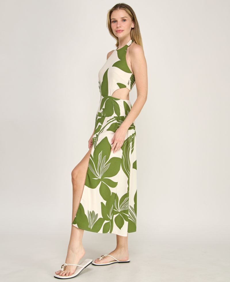 Juniors' Halter Neck Fit And Flare Midi Dress