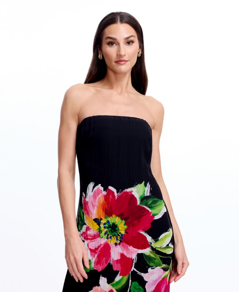 Women's Floral Print Strapless Long Gown