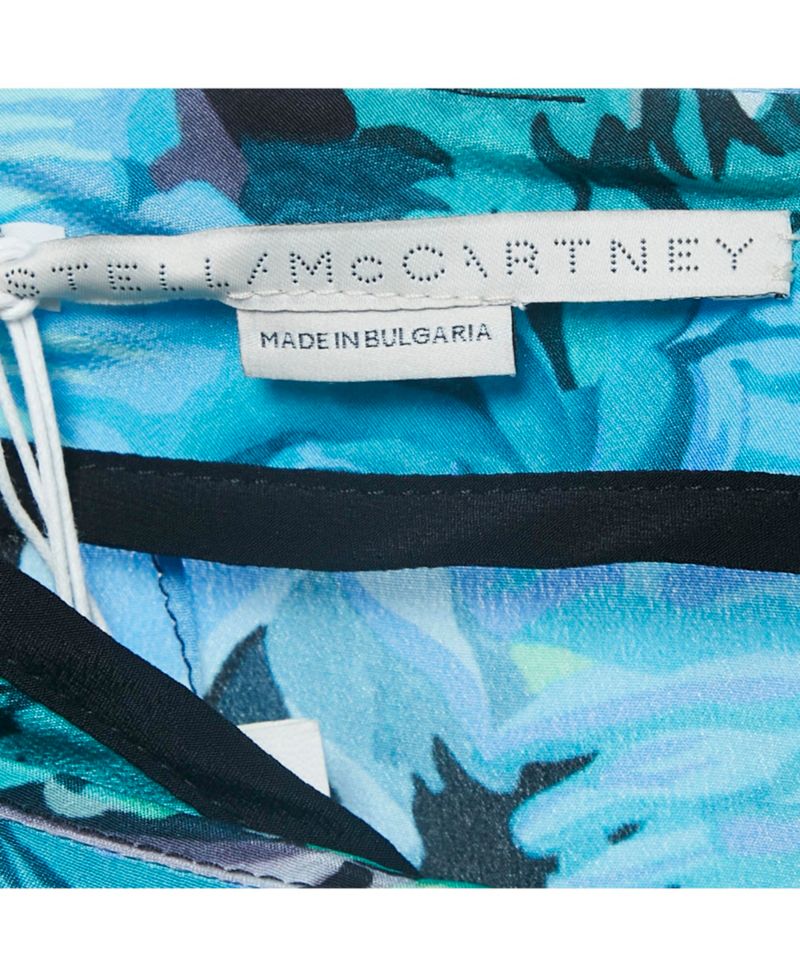 Women's Blue Floral Print Silk Tie-Up Trousers