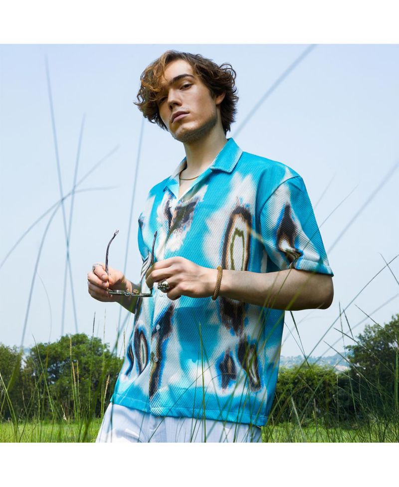 Men's Sky Blue Topography Mesh Oversized Shirt