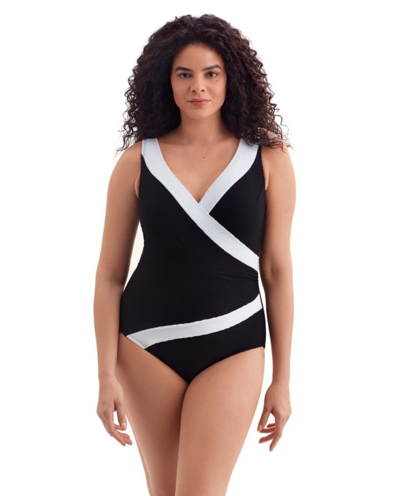 Women's Texture Luxe Pipe Side Shirred Surplice Long Torso One-Piece Swimsuit