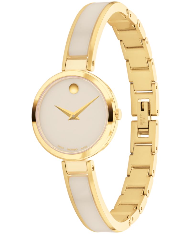 Women's Moda Swiss Quartz Taupe Ceramic Gold-Tone Yellow PVD Watch 24mm