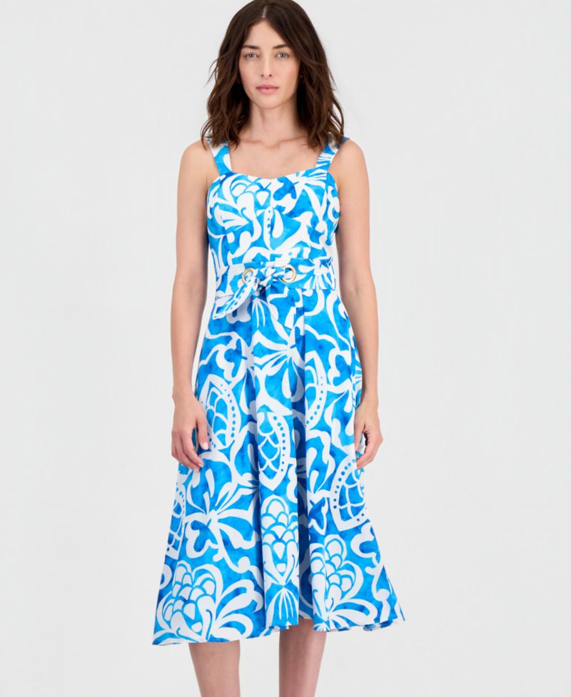 Women's Belted Sleeveless Midi Dress