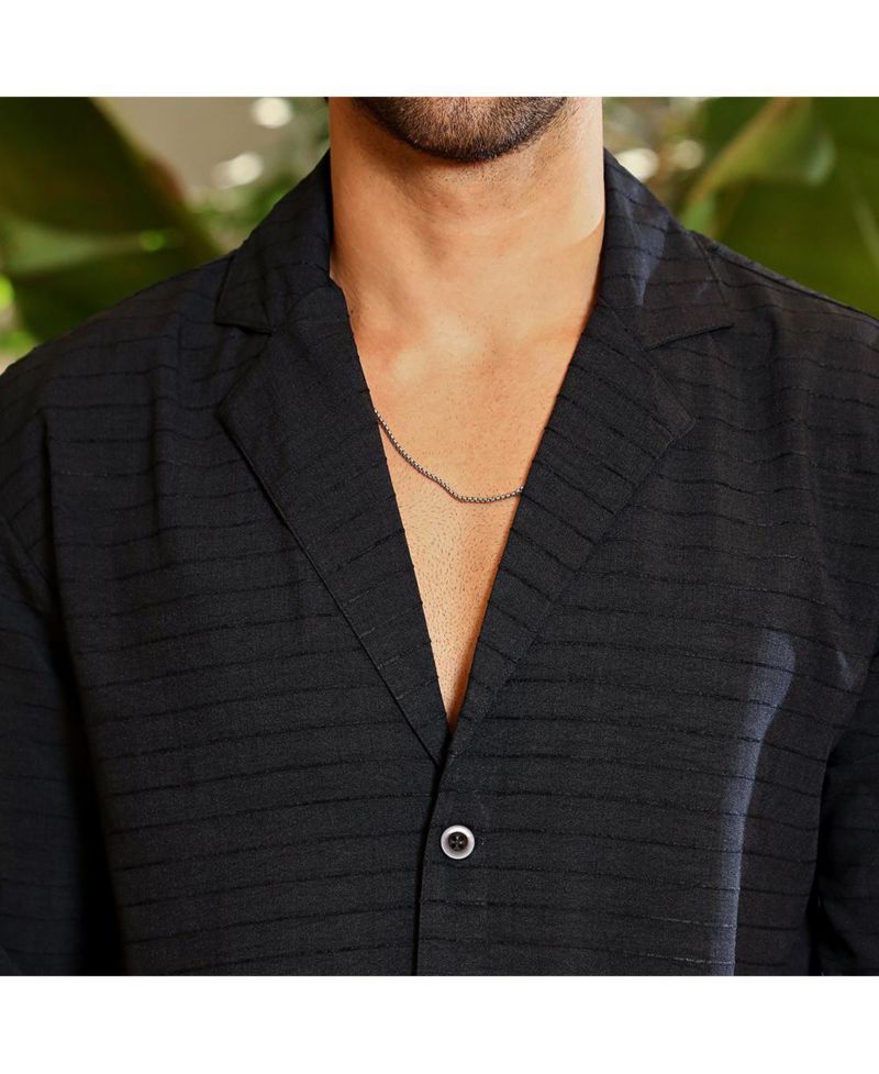 Men's Onyx Black Striped Cuban Shirt