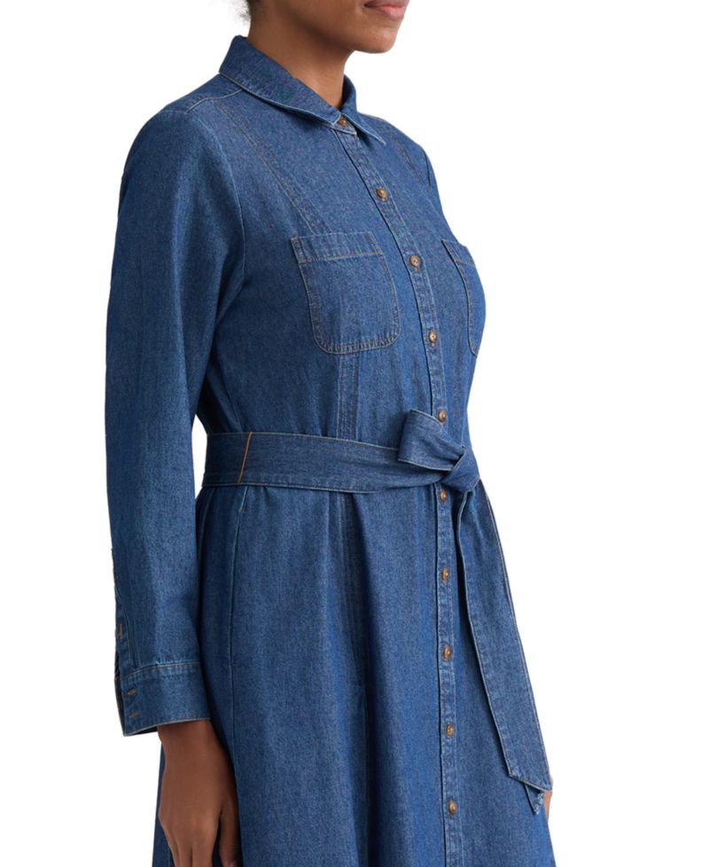 Women's Button-Up Cotton Shirt Dress