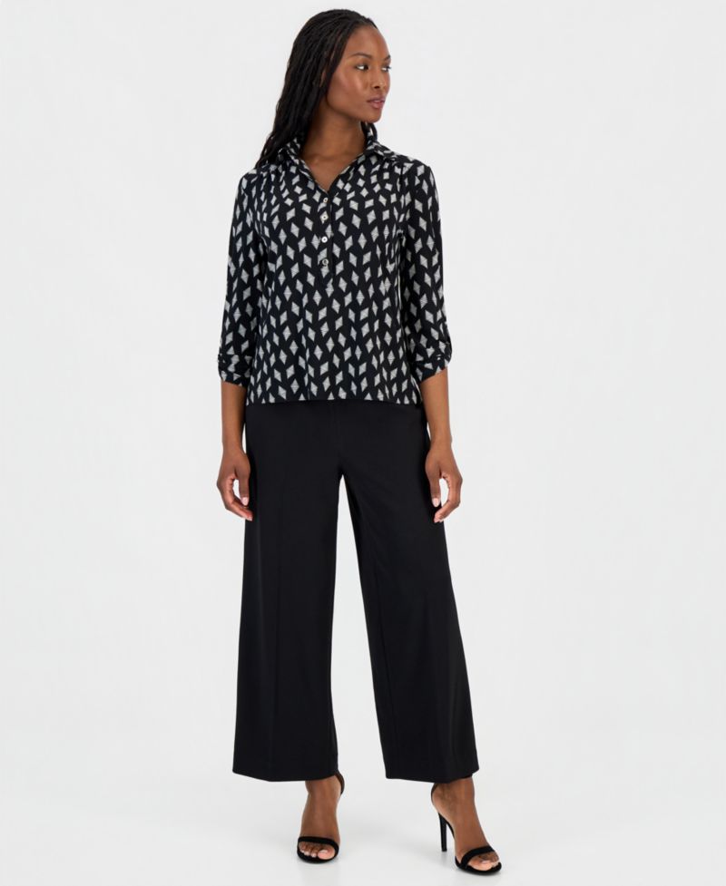 Women's Printed Collared 3/4-Sleeve Top