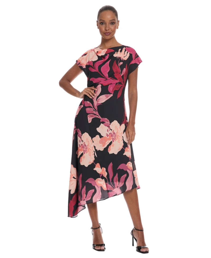 Women's Asymmetrical Floral Midi Dress