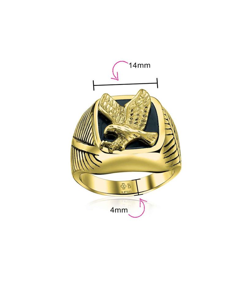 Patriotic USA American Bald Eagle Signet Ring Silver Tone Stainless Steel