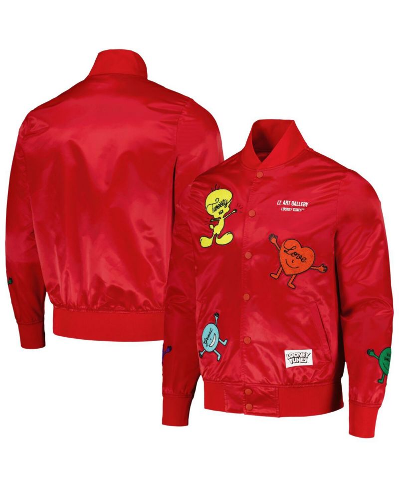 Men's Red Looney Tunes Positive Energy Satin Full-Snap Jacket