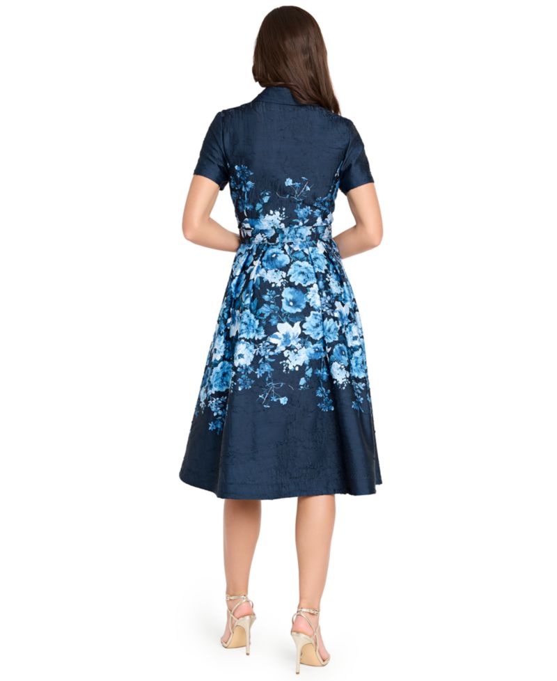 Women's Belted Floral-Print V-Neck Midi Dress