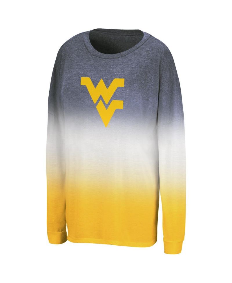 Women's Navy West Virginia Mountaineers Winkle Dip Dye Long Sleeve T-Shirt