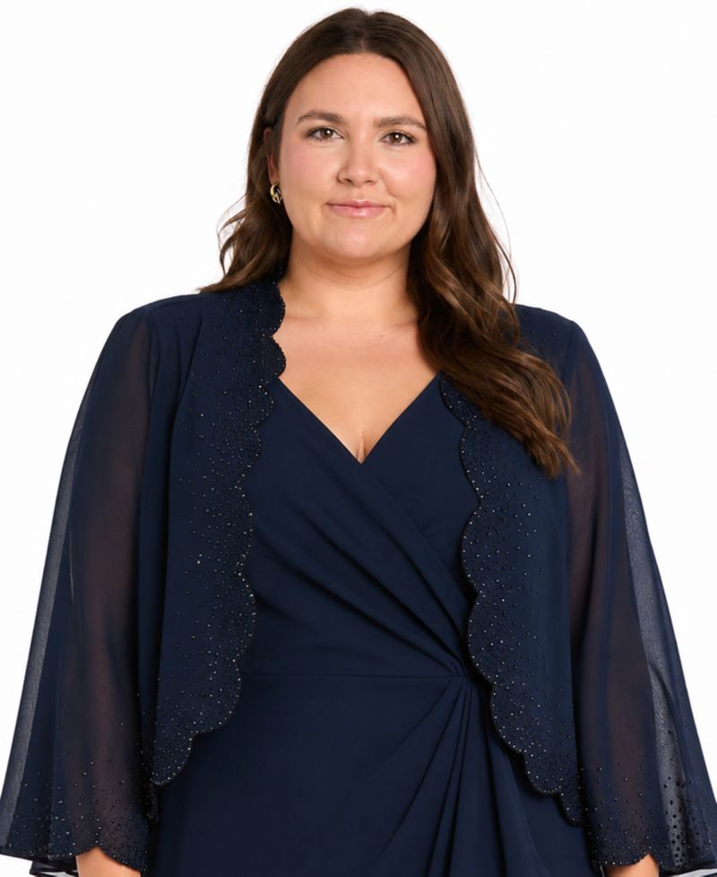 Plus Size V-Neck Dress & Jacket, 2-Piece Set