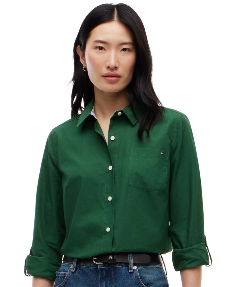 Women's Classic Poplin Roll-Tab Long-Sleeve Shirt