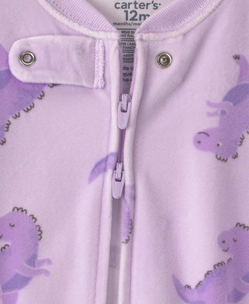 Carters Baby Girls' Dino 2-Way Zip Dream Plush Snug-Fit Footed Pajama