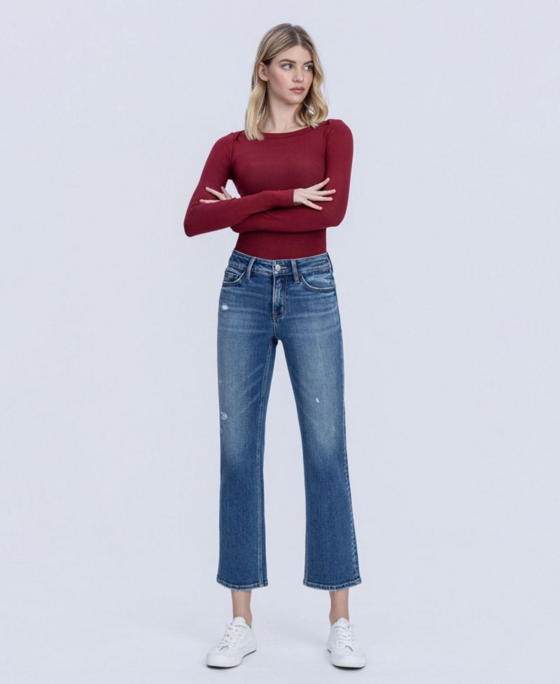 Women's Mid Rise Ankle Straight Jeans