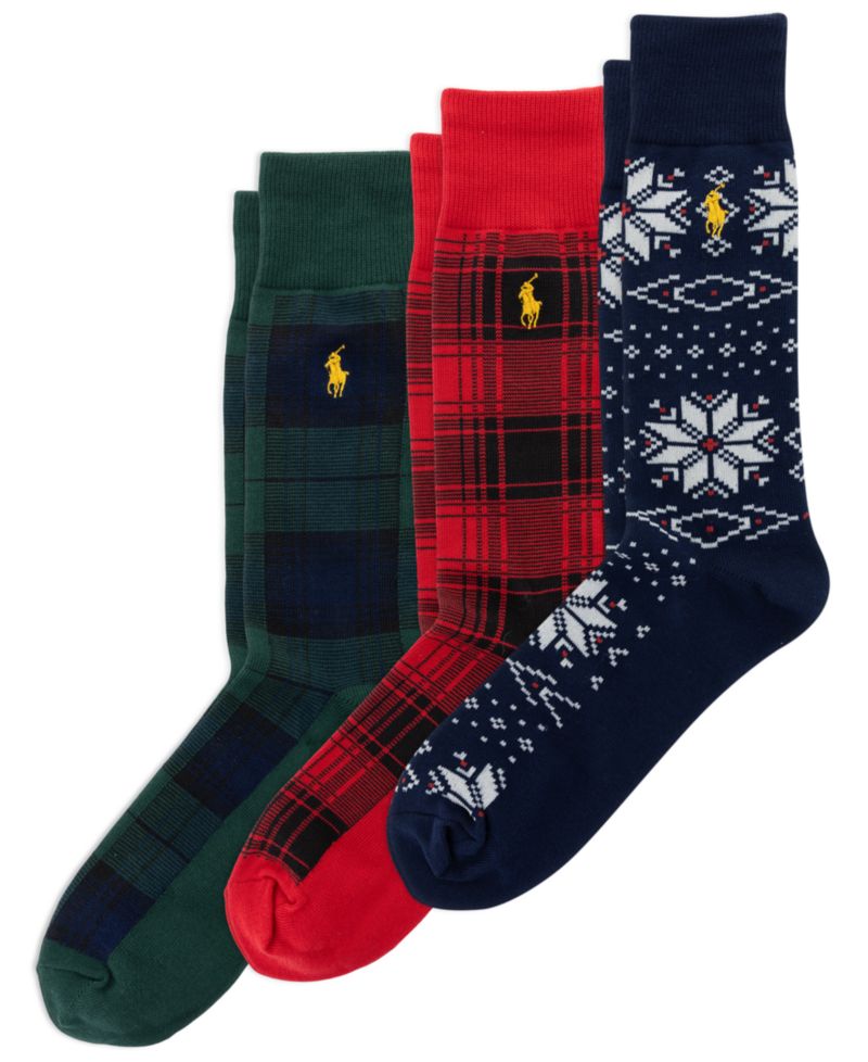 Men's Plaid and Snowflake Crew Socks, 3-Pack