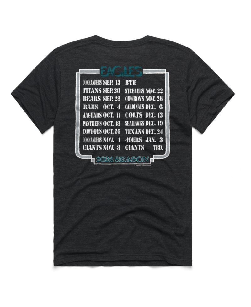 Men's and Women's Charcoal Philadelphia Eagles 2026 NFL Schedule Queen Tri-Blend T-Shirt