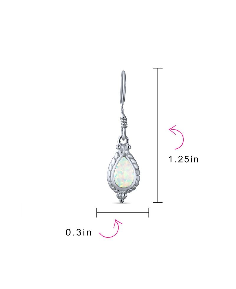 Vintage Style White Opal Teardrop Earrings .925 Sterling Silver Fish Hook