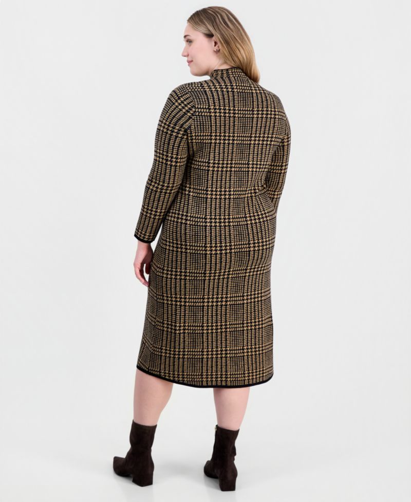 Plus Printed Long-Sleeve Sweater Dress