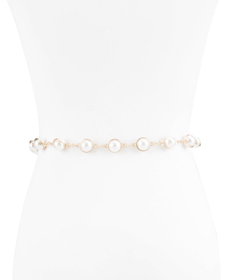 Women's Imitated Pearl Embellished Gold-Tone Chain Dress Belt