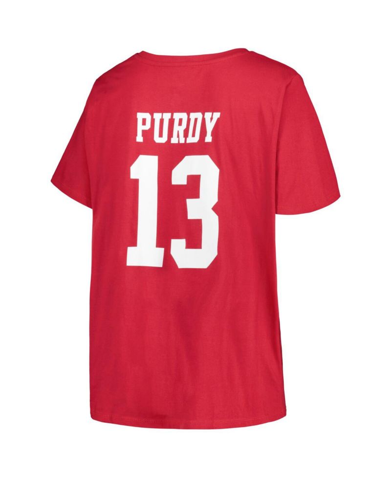 Women's Brock Purdy Scarlet San Francisco 49ers Plus Size Player Name and Number V-Neck T-shirt