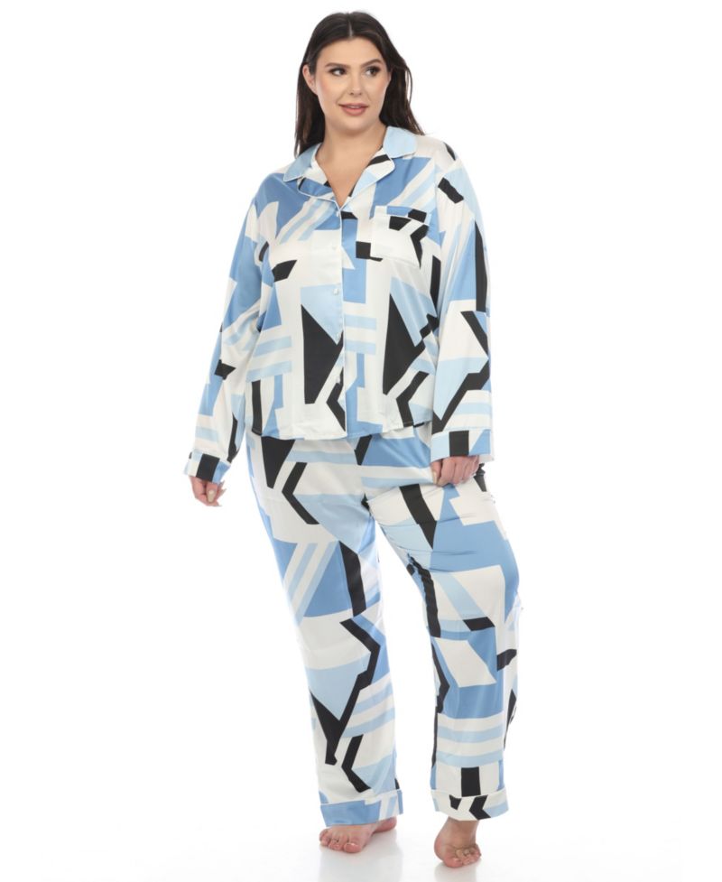 Plus Size Printed Satin Pajama Set