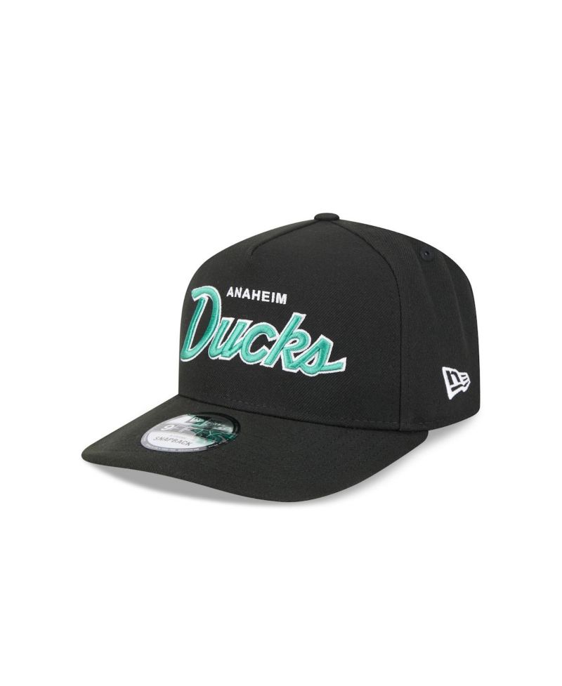 Men's Black Anaheim Ducks Script A-Frame 9FIFTY Snapback Hat