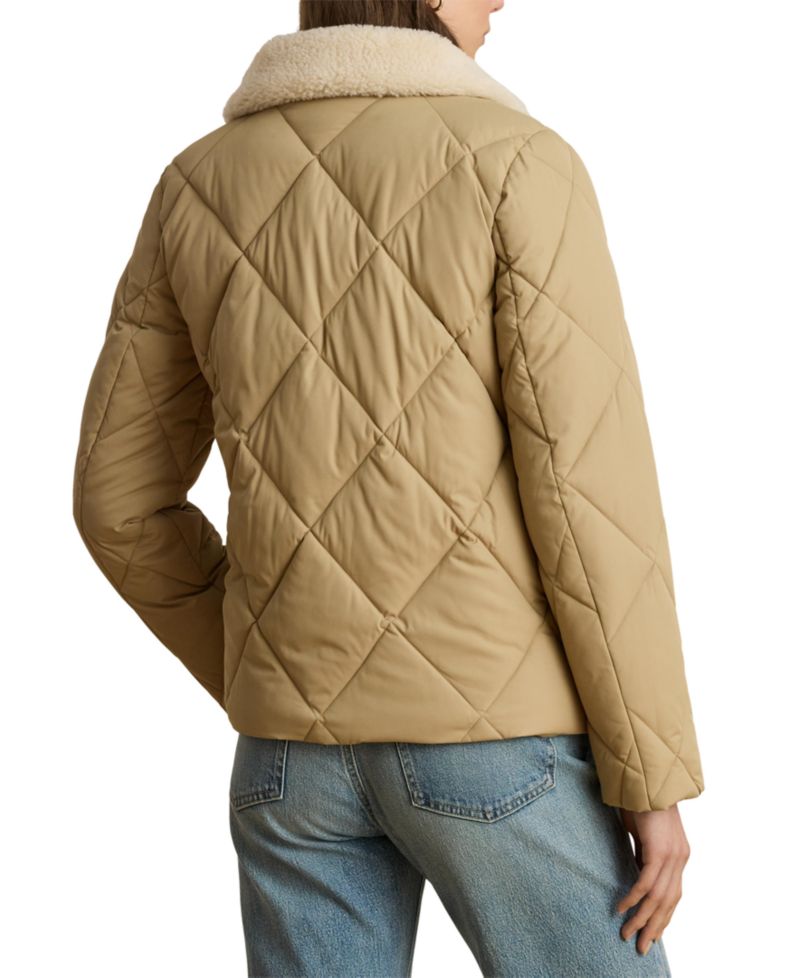 Women's Faux-Fur-Collar Diamond Quilted Jacket