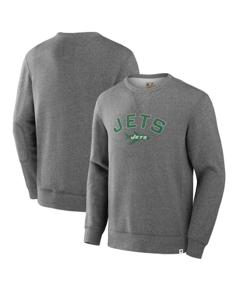 Men's Heather Gray New York Jets Loop Terry Pullover Sweatshirt