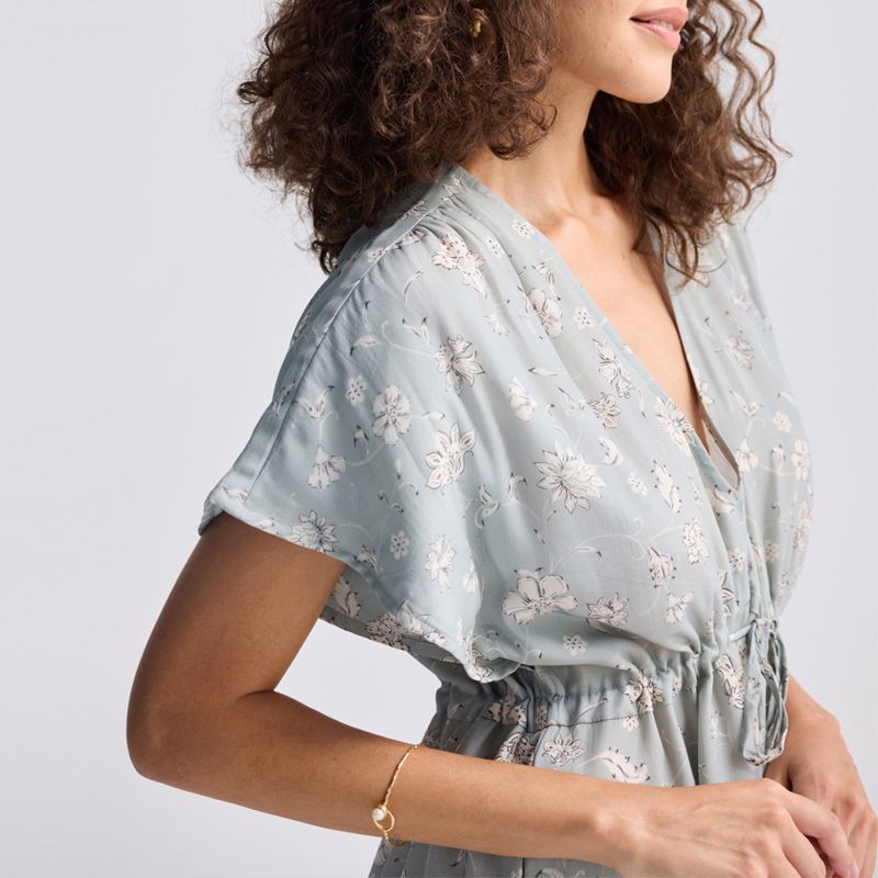 Women's Gathered Maxi Dress with Side Slits in Mosaic
