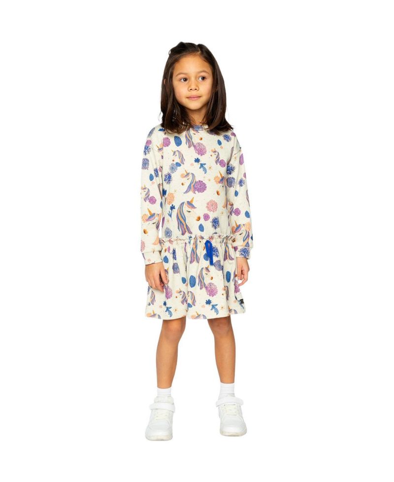 Little and Big Girl 6-12Y French Terry Dress Unicorn Print