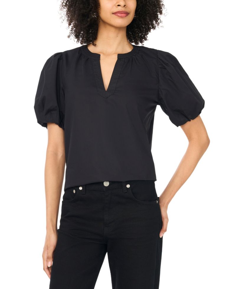 Women's Organdy Short-Sleeve Puff Blouse
