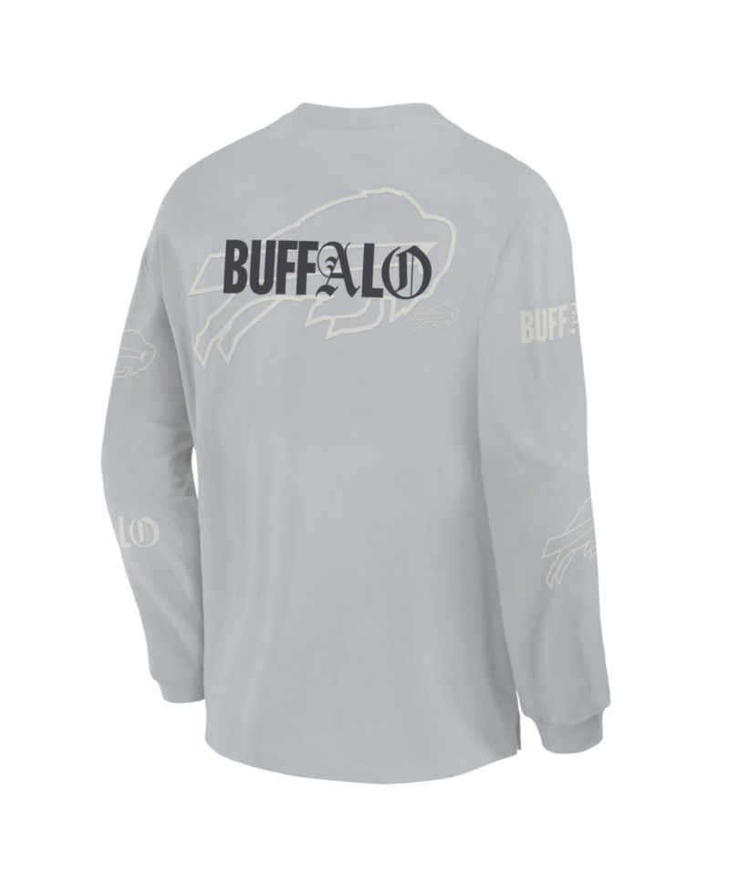 Men's Gray Buffalo Bills Oversized Type Play Long Sleeve T-Shirt