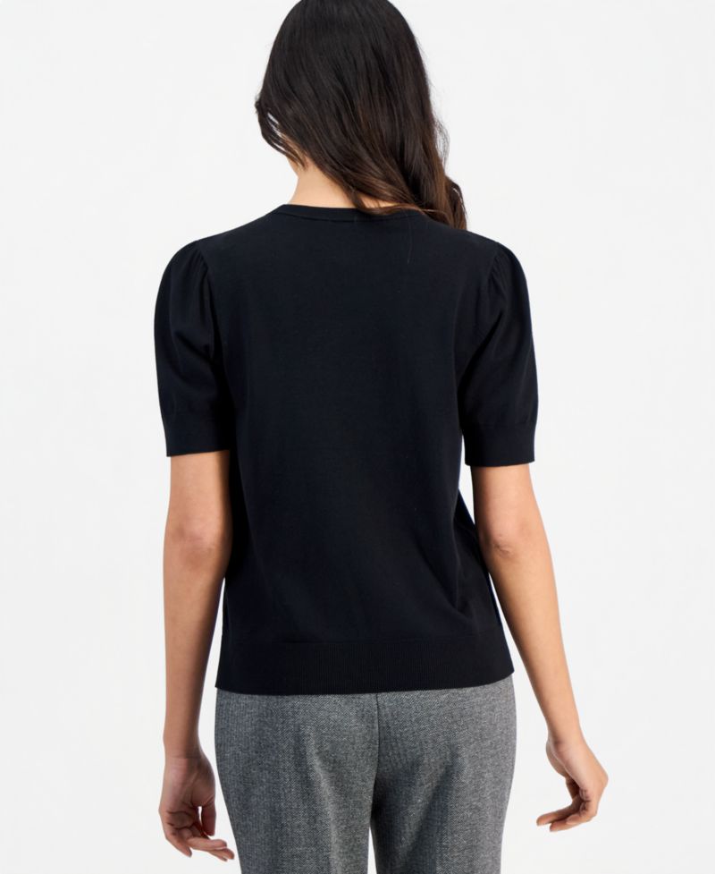 Petite Puff-Sleeve Crewneck Sweater