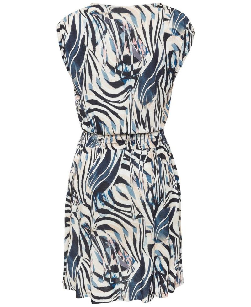 Women's Viscose Printed Smocked Waist A-Line V-Neck Short Dress