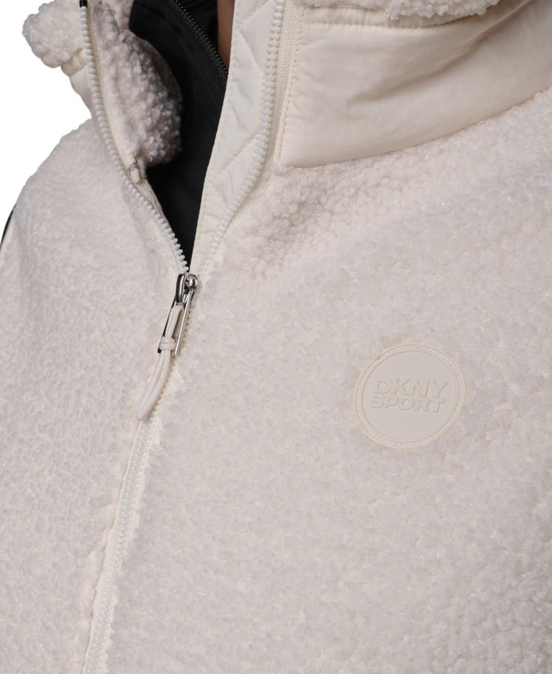 Women's Sherpa Mock-Neck Jacket with Woven Piecing