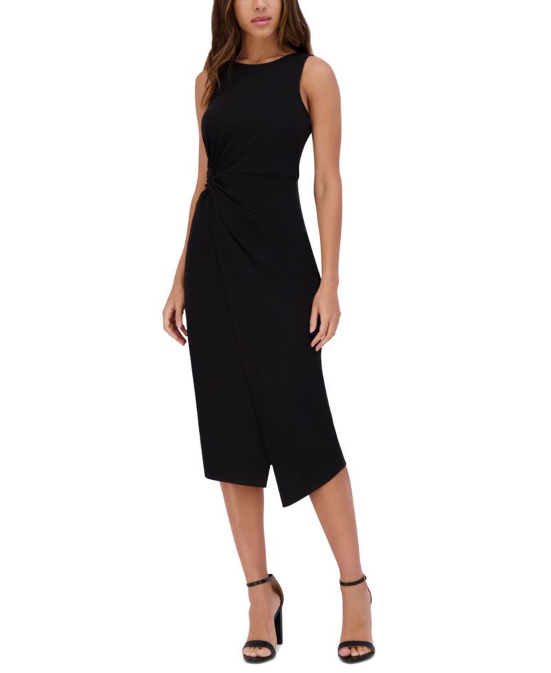 Women's Ruched Side-Twist Sleeveless Midi Dress