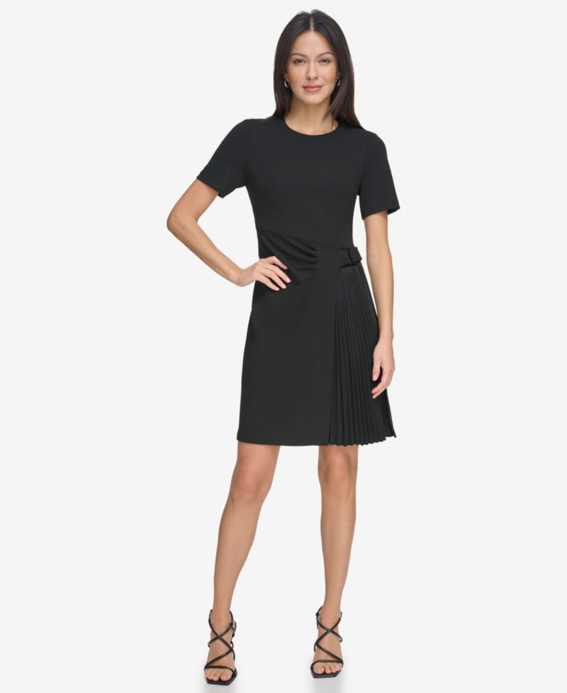 Women's Pleated Skirt Detail Short-Sleeve Dress