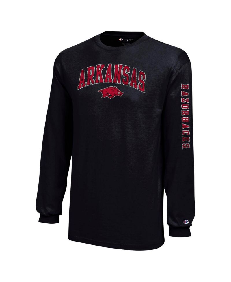 Big Boys and Girls Black Arkansas Razorbacks Distressed Arch Over Logo Long Sleeve T-Shirt