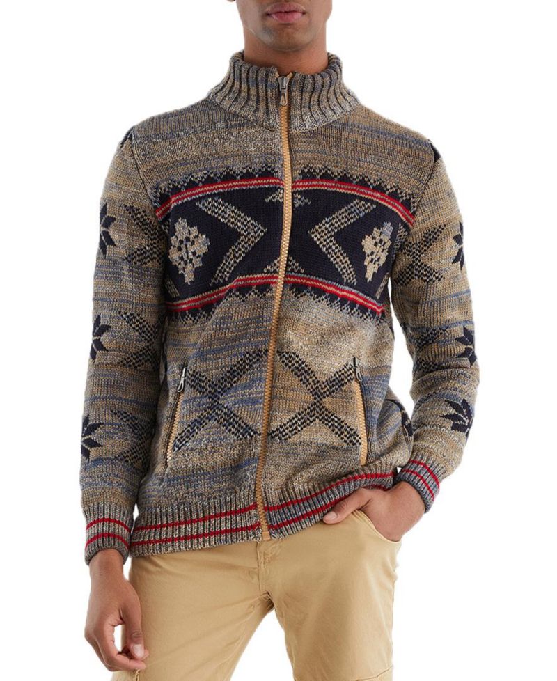 Men's Men s Knit Jacket with Zipper, Norwegian Pattern