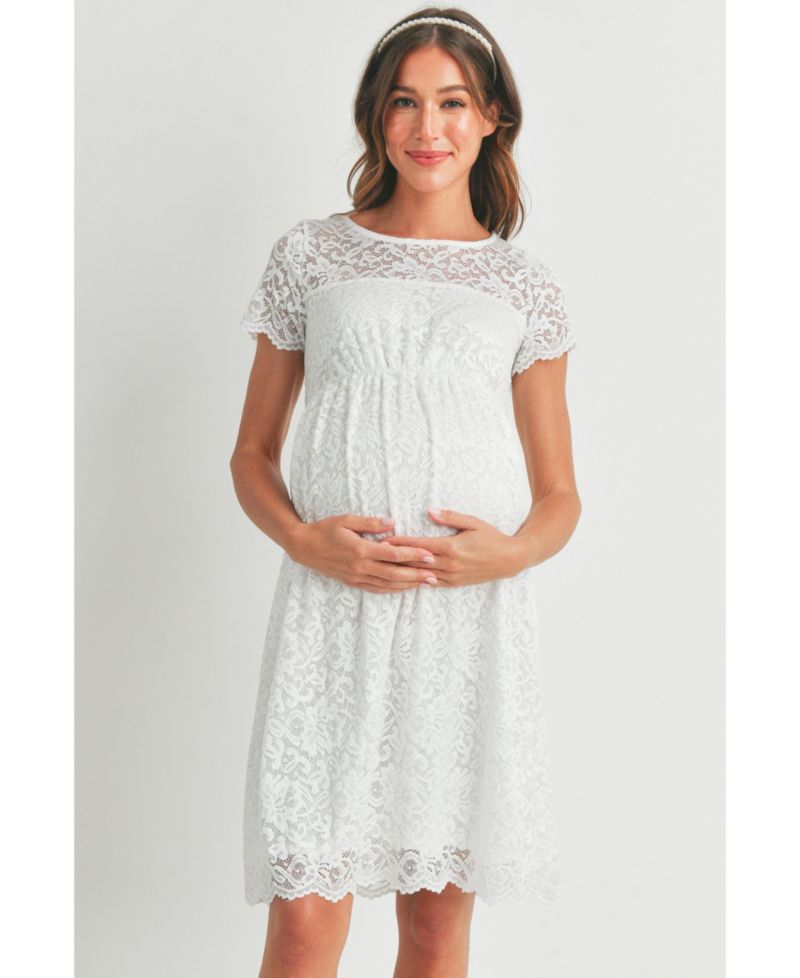 Women's Crew Neck Floral Lace Dress with Empire Waist