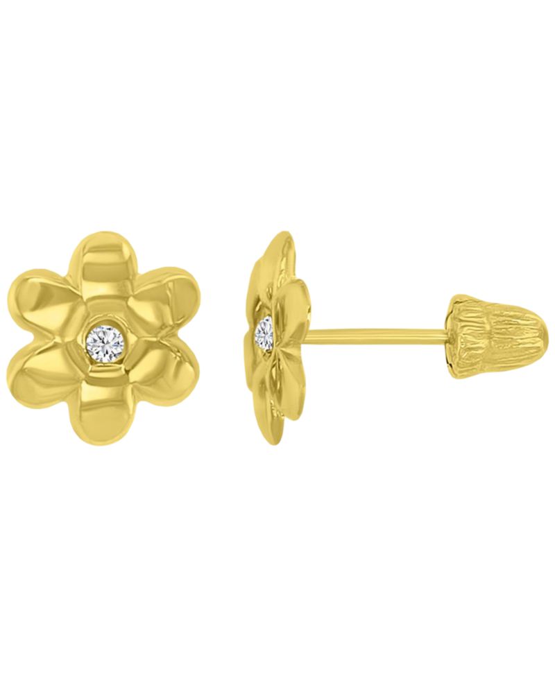 14K Yellow Gold Flower Screw Back Stud Earrings
