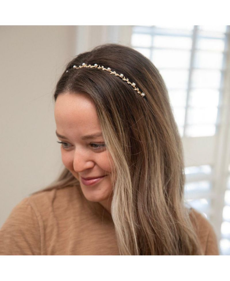 Thin Embellished Headband - Gem Leaf