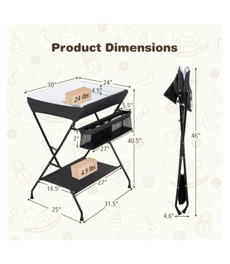 Baby Changing Table with Storage Organizer, Foldable Space-Saving Design