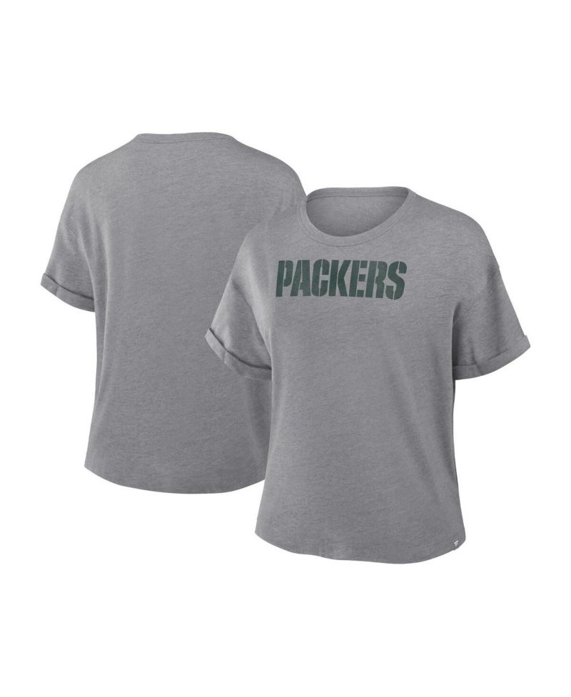 Women's Heather Gray Green Bay Packers Swing Pass Tri-Blend Boxy T-Shirt