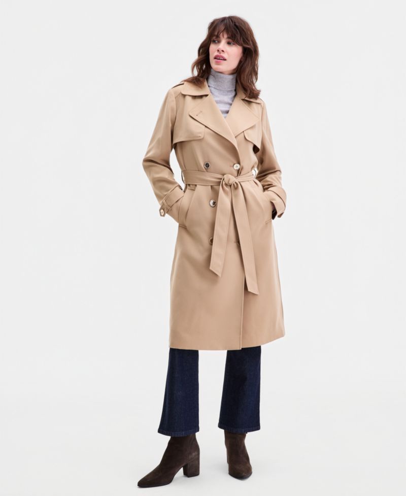 Women's Double-Breasted Belted Crepe Trench Coat