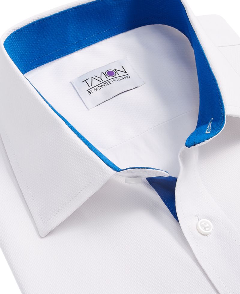 Men's Slim-Fit Blue Trim Solid Dress Shirt