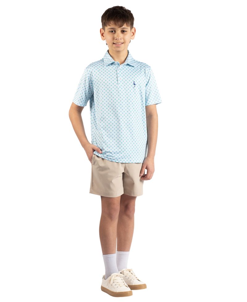 Boys Geo Floral Printed Performance Polo