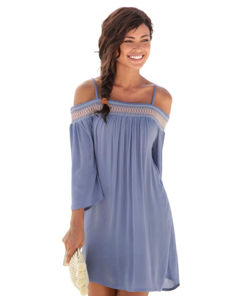 Women's Viscose Embroidered Cold Shoulder Short Dress