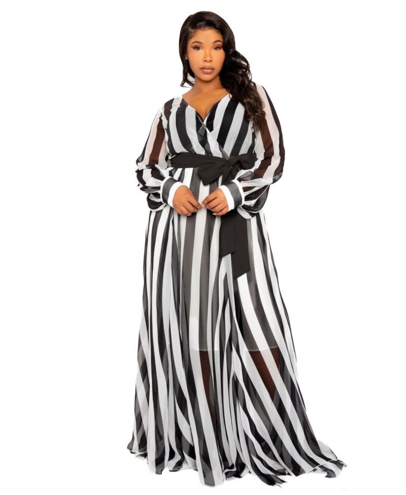 Plus Size Stripe Surplice Maxi Dress